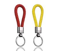 LynixTrade 2 Pcs Key Rings, Leather Keyrings for Women and Men, Car Keychain Rings, Leather Key Fobs Holder, Personalised Car Keys Ring Clips, Keyrings Red and Yellow