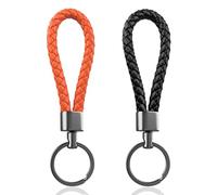 LynixTrade 2 Pcs Key Rings Orange and Black - Dark Gray Matte Weave Leather Keyrings for Men and Women, Two-Tone Keychains Set, Car Key Rings Men and Women, Lightweight Key Fobs