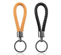 LynixTrade 2 Pcs Key Rings Yellow and Black - Dark Gray Matte Weave Leather Keyrings for Men and Women, Two-Tone Keychains Set, Car Key Rings Men and Women, Lightweight Key Fobs
