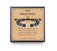 LynixTrade New Beginnings Gifts for Men, 2026 Graduation Gifts with Box Adjustable Compass Pendant Tiger Eyes Bracelet for New Job Graduation Birthday Retirement (Blue)