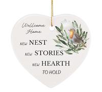 LynixTrade Robin New Home Gifts Hanging Ornament - Ceramic Heart Decoration with Welcome Home Quote - Porcelain House Warming Gift, Garden Hanging Ornaments, Family Decor Sign for Couples or Friends