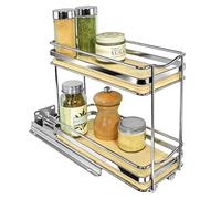 Lynk Professional® Élite™ Pull Out Spice Rack Organizer for Cabinet - 4-1/4 inch Wide - Slide Out Rack - Wood and Chrome Sliding Spice Organizer Shelf - 2 Tier