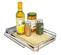 LYNK PROFESSIONAL® Élite™ Pull Out Spice Rack Organizer for Inside Kitchen Cabinets - 8-1/4 inch Wide - Slide Out Drawer - Wood/Chrome Sliding Spice Cabinet Organization Shelf Racks - 1 Tier