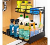 LYNK PROFESSIONAL® Pull Out Under Sink Kitchen Cabinet Organizer - 10" W x 14" D 2-Tier Drawer - Sliding Shelf Organizer for Cabinets and Undersink Storage Shelves - Lifetime Ltd. Warranty - Black