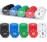 Lynkaye 100 Pcs Poker Chips with Storage Box, Plastic Poker Card Chips with Denomination Printed Number for Texas Home Nights, Learning Math Counting, Bingo, Family Game Token