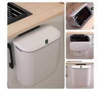 LYNLOO 2.4 Gallon Kitchen Trash Can, Wall Mounted, Hanging Bin for Cupboard/Bathroom/Office, 9L, White