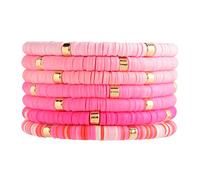 LYNMOS Colorful Heishi Clay Bead Bracelet Set for Women Stackable Vinyl Disc Polymer Beaded Stretch Bracelets Preppy Bohemian Summer Beach Bracelets Jewelry, 7.2 Inch, Polymer Clay, no gemstone