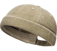 Lynmquober Unisex Cotton Brimless Beanie Hat Retro Casual Docker Sailor Skull Cap Beige