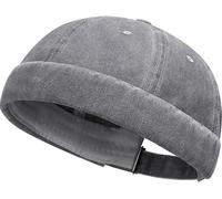 Lynmquober Unisex Cotton Brimless Beanie Hat Retro Casual Docker Sailor Skull Cap Grey