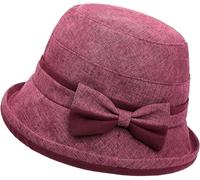 Lynmquober Women's Foldable Fedora Bucket Hat Rolled Brim with Bowknot Red