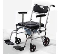 Lynn Deluxe Folding Wheeled Commode Chair,Wheelchair with Brakes Thickened Soft Seat Cushion,Removeable Footrests and Adjustable Armrests Simple
