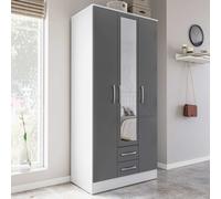 lynn high gloss wardrobe with 3 doors 2 drawers in grey and white