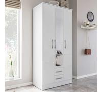 lynn high gloss wardrobe with 3 doors 2 drawers in white