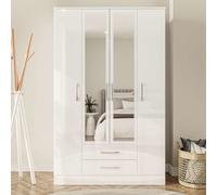 lynn high gloss wardrobe with 4 doors 2 drawers in white