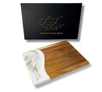 Lynn & Liana Date Night Acacia Cheese Board | Wood Resin Cutting Board | Luxury Charcuterie Board for Serving | Handmade Cutting Board | 8 In x 11 In - Gold Quartz
