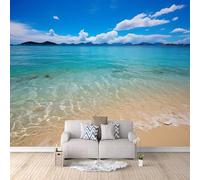 LYNNB 3D Wall Mural Beach Photo Wallpaper, Non-Woven Wall Mural, Decoration Poster Blue Beach Scenery Murals Wallpaper 300×256cm (WxH) Photo Murals for Living Room Kids Bedroom