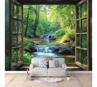 LYNNB 3D Wall Mural Forest Photo Wallpaper, Non-Woven Wall Mural, Decoration Poster Window View Green Forest Murals Wallpaper 300 × 256 cm (WxH) Murals for Living Room Kids Bedroom