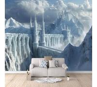 LYNNB 3D Wall Mural Snow Mountain Building Photo Wallpaper, Non-Woven Mural Wallpaper Decoration Poster Art Picture Modern 300 × 210 cm (WxH) Ice Castle Wall Murals for Bedroom Living Room