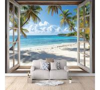 LYNNB 3D Wall Mural Window Scenery Photo Wallpaper, Non-Woven Wall Mural, Decoration Poster Window View Optical Illusion Murals Wallpaper 300 × 256 cm (WxH) Murals for Living Room Kids Bedroom