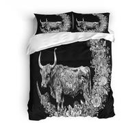 LYNNB Bedding Highland Cattle Duvet Cover Set King Size - 220x230cm Flowers, Moon, Animals, Cow Bedding King Bed Set, Super Soft Microfiber 3D Printed Duvet Cover Aldult Quilt with 2 Pillow Cases