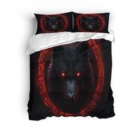 LYNNB Bedding Viking Wolf Single Duvet Cover Set, Fenrir The Viking Duvet Cover 155x220cm Bedding Set 3 Piece Soft Microfiber Quilt Covers Sets with Zipper Closure with 2 Pillowcase