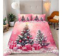 LYNNB Christmas Tree Duvet Cover Sets Christmas Day, Snowflakes Bedding Set Super King Size - 220x260cm, Soft Luxury Duvet Set, Easy Care and Breathable Microfiber Covers With 2 Pillowcase