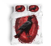 LYNNB Crow Bedding Double Duvet Set Viking Compass Raven Bedding Set Microfiber 3 Piece Quilt Covers Teenager Room Decoration Duvet Covers with 2 Pillow Case (Double，200x200cm)