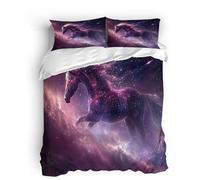 LYNNB Horse Single Duvet Cover Set, Abstract Starry Sky Animal Horse Kid's Duvet Cover 150x200cm, Beddding Sets Microfiber 3 Piece Comforter Covers Set with Zipper Closure with 2 Pillowcase