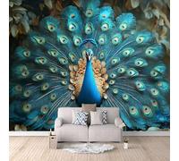 LYNNB Peacock Wallpaper Mural Photo Kids Bedroom Turquoise Elegant Peacock Wall Murals for Living Room 400 × 280 cm (WxH) Non-Woven Mural Wallpaper Home Poster Sofa TV Background Wall Decor