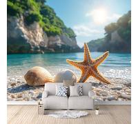 LYNNB Wall Mural Beach 3D Photo Wallpaper, Natural Beach Shells Wall Murals for Bedroom Living Room, Non-Woven Mural Wallpaper Art Poster Sofa TV Background Decor 500 × 280 cm (WxH)