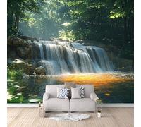 LYNNB Wall Mural Fall 3D Photo Wallpaper, Green Forest Waterfall Landscape Wall Murals for Bedroom Living Room, Non-Woven Mural Wallpaper Art Poster Sofa TV Background Decor 500 × 280 cm (WxH)