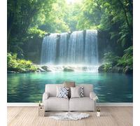 LYNNB Wall Mural Fall 3D Photo Wallpaper, Green Forest Waterfall Landscape Wall Murals for Bedroom Living Room, Non-Woven Mural Wallpaper Art Poster Sofa TV Background Decor 500 × 280 cm (WxH)
