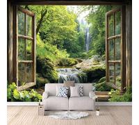 LYNNB Wall Mural Forest 3D Photo Wallpaper, Window View of Forest Waterfall Wall Murals for Bedroom Living Room, Non-Woven Mural Wallpaper Art Poster Sofa TV Background Decor 500 × 280 cm (WxH)