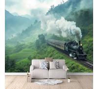 LYNNB Wall Mural Train 3D Photo Wallpaper, Black Steam Train, Retro Wall Murals for Bedroom Living Room, Non-Woven Mural Wallpaper Art Poster Sofa TV Background Decor 500 × 280 cm (WxH)