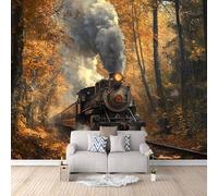 LYNNB Wall Mural Train 3D Photo Wallpaper, Forest Retro Steam Train Wall Murals for Bedroom Living Room, Non-Woven Mural Wallpaper Art Poster Sofa TV Background Decor 500 × 280 cm (WxH)