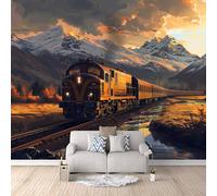 LYNNB Wall Mural Train 3D Photo Wallpaper, Retro Steam Train, Snowy Mountains Wall Murals for Bedroom Living Room, Non-Woven Mural Wallpaper Art Poster Sofa TV Background Decor 500 × 280 cm (WxH)