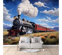 LYNNB Wall Mural Train 3D Photo Wallpaper, Retro Steam Train Wall Murals for Bedroom Living Room, Non-Woven Mural Wallpaper Art Poster Sofa TV Background Decor 500 × 280 cm (WxH)