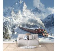 LYNNB Wall Mural Train 3D Photo Wallpaper, Winter Snow Mountain Steam Train Wall Murals for Bedroom Living Room, Non-Woven Mural Wallpaper Art Poster Sofa TV Background Decor 500 × 280 cm (WxH)