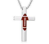 LYNNON Football Cross Necklace for Men Stainless Steel 20+2 Inch Sports Jewelry Football Accessories First Communion Gifts for Boys (Sliver)