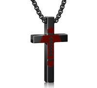 LYNNON Football Cross Necklace for Men Stainless Steel 20+2 Inch Sports Jewelry Football Accessories First Communion Gifts for Boys (Black)