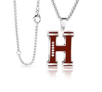 LYNNON Football Initial Necklace for Men A-Z Letter Stainless Steel Charm Pandant 20+2 Inches Chain, Football Gifts for Youth Boys Coach Players, Stainless Steel, No Gemstone