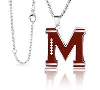 LYNNON Football Initial Necklace for Men A-Z Letter Stainless Steel Charm Pandant 20+2 Inches Chain, Football Gifts for Youth Boys Coach Players, Stainless Steel, No Gemstone