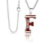 LYNNON Football Initial Necklace for Men A-Z Letter Stainless Steel Charm Pandant 20+2 Inches Chain, Football Gifts for Youth Boys Coach Players, Stainless Steel, No Gemstone
