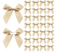 LYNROW 32 Pcs Mini Champagne Gold Bows, Self-Adhesive Satin Ribbon Bows with Sticky Pads, Decorative Gift Wrapping Bows for Crafts, DIY, Wedding, Birthday, Party Bags & Bakery Gifts