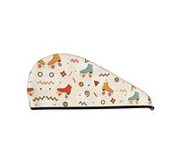 LYNSAY Retro Roller Skates Colorful Printed Hair Towel Wrap, Super Absorbent Dry Hair Cap for Women Shower Caps for Gym Salon Bath Shower