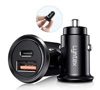 Lyntex 30W USB C with Metal Dual Port, Fast Durable Car Charger Adapter with PD & QC 3.0 Type-C and Mini Flush Fit, Compatible with iPhone 11/12 Pro iPad Samsung Huawei Xiaomi etc (Black)