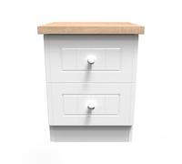Lynton Ready Assembled 2 Drawer Bedside Cabinet in Porcelain Ash & Bardolino Oak - Welcome Furniture | TJ Hughes