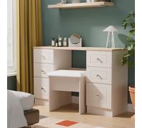 Vienna Desk Off-white & Light Oak 6 Drawers 125cm