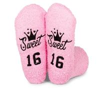 Lyntrioris Pink Plush Slipper Socks for 16th Birthday, Non-Slip Letter Sole, Soft Cozy Lounge Gift, Sweet Birthday Decoration