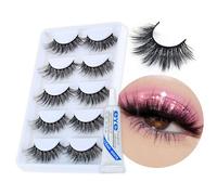 LYNTYAOU Fluffy Russian Eyelash Strip Lash Wispy, Handmade Cat Eye Lashes Volume Dramatic, 5 Pairs 3D Thick Long Fake Lashes, Natural Cross False Eyelashes for Party Cosplay